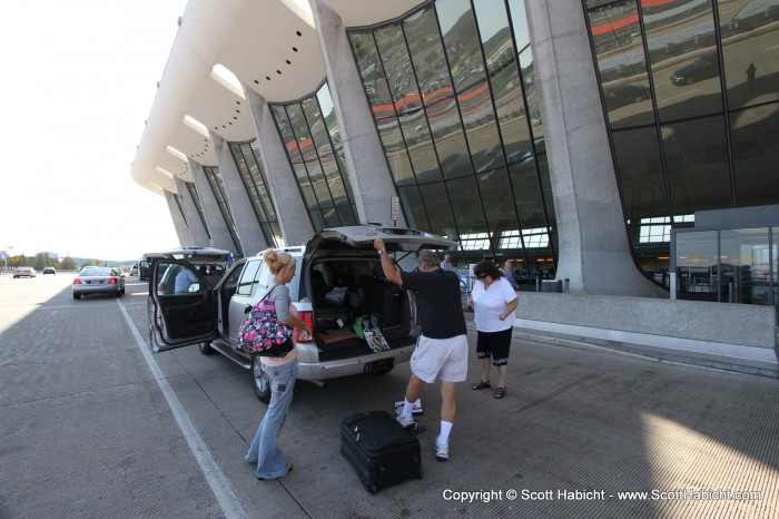 We had a "Your bags may have shifted in flight" moment when getting out of the car at the airport.