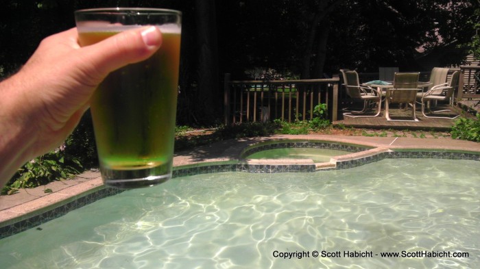 And drinking it, too!!! Poolside at Brian Shadrick's house.