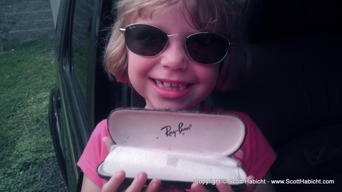 Amber trying on Aunt Kel's glasses.