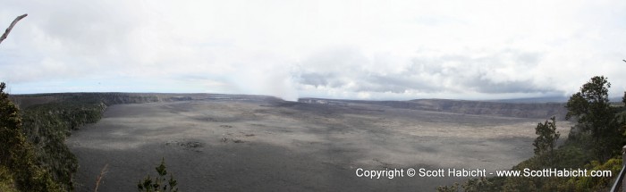 A three image panorama of the caldera. It's about 2 miles away to where the smoke is coming out.