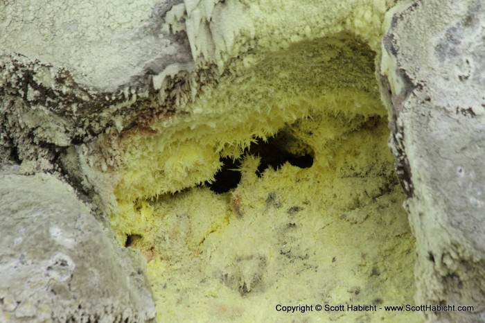 Sulfur crystals formed where the sulfur comes out of the gound.