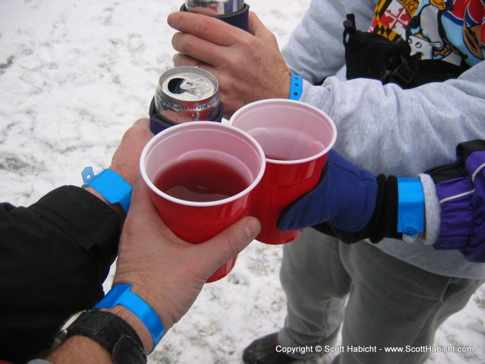 The blue wrist band indicates we were part of the group doing the plunge.