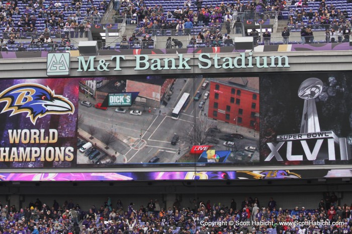 When the buses pulled into town it was shown on the big screen.