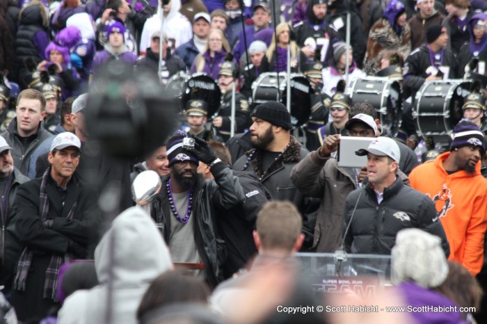 John Harbaugh had a few parting words before everyone left the stage.