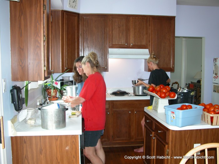 One Saturday, while Kelli, Kristi, and their Mum canned tomatoes...