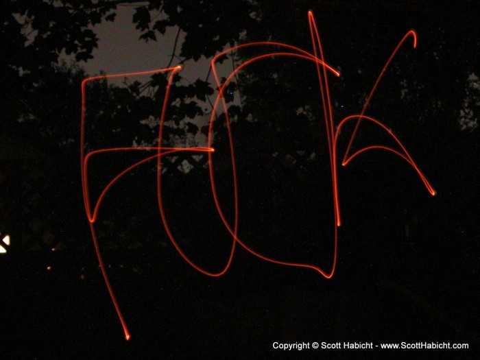 Another open shutter shot, this time writing words (thank you Mathew) with the burning end of a stick.