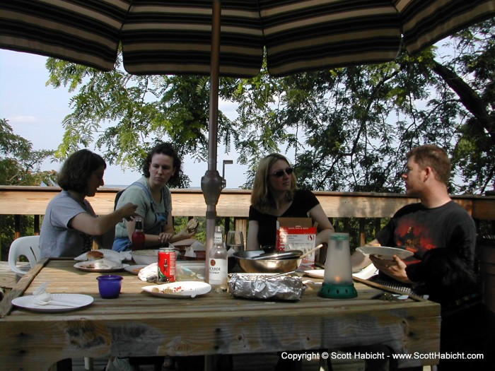 Val and Mo (on the ends) entertain their guests.