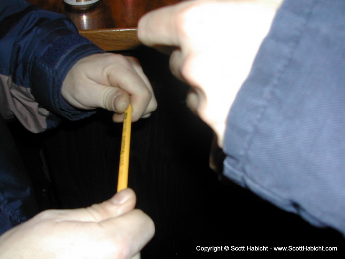 Pencil fighting at my brother's house.