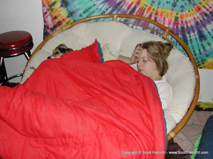 Erin sleeps in the basement while Mathew was doing some work.