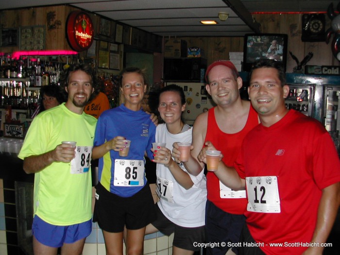 Having finished the race already, they came back to run and drink with us.