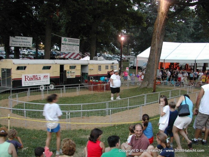 What is this you ask? As the big man is telling us, the pig races are about to start!