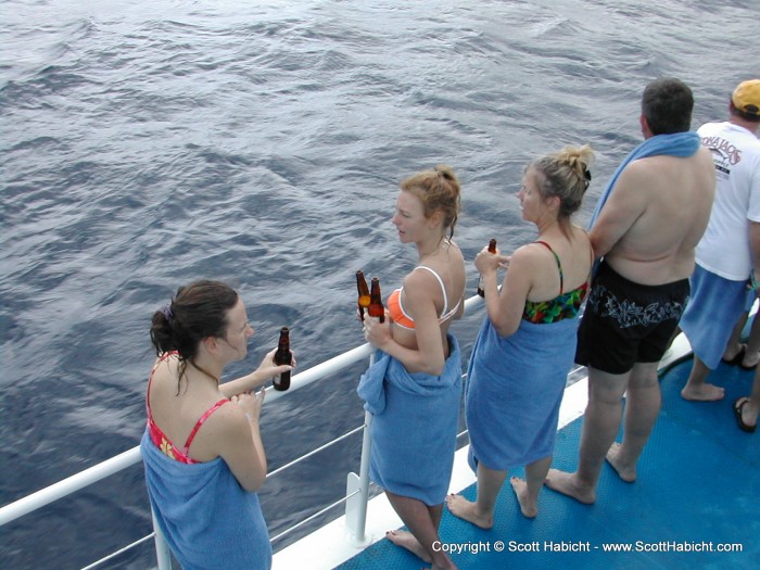 In Cozumel, Mexico, having a beer on a sailboat.