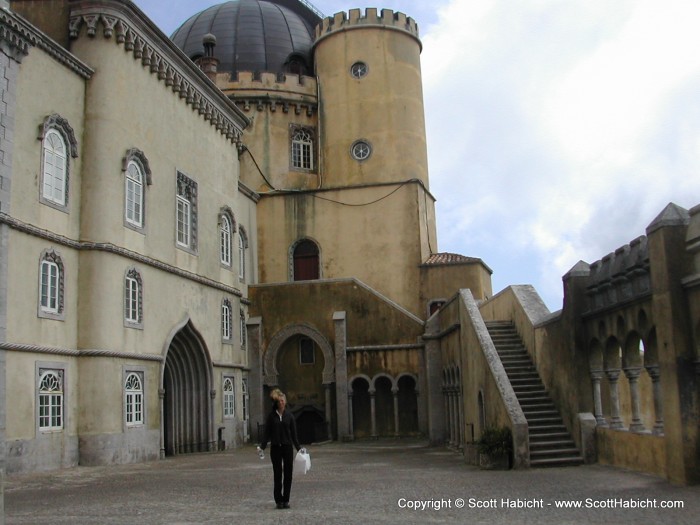 The courtyard in the back of the castle. Notice Kelli's hair standing straight up because of the wind.