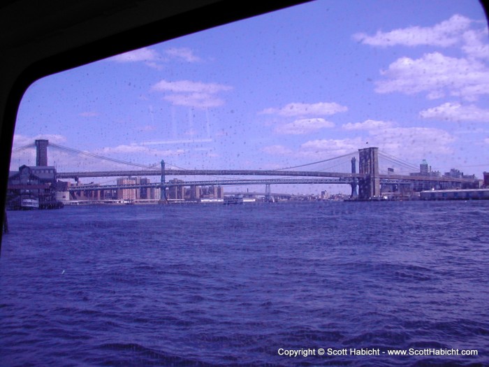 Looking back from the boat at the Brooklyn Bridge.