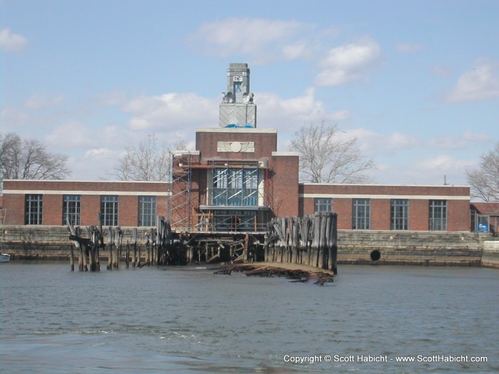 The remains of the last boat to bring people to Ellis Island.