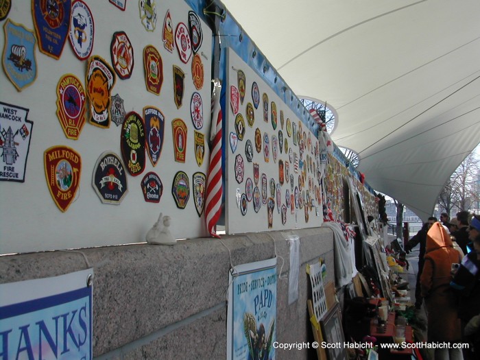 People from all over the world left patches from the organizations they were affliiated with back home.