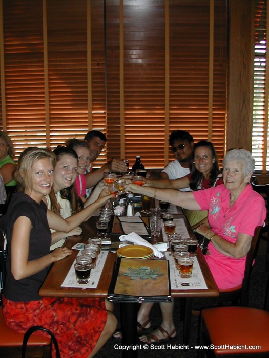 Drinking at dinner, we each had a SIX beer sampler in front of us.