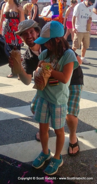 Ashley kept her soda in a brown paper bag.