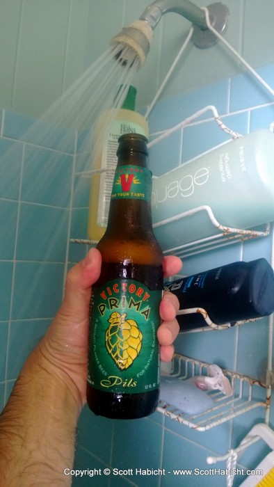 A shower beer after the shave.