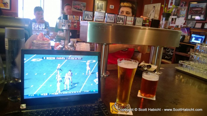 We arrived back at the brewery, and I used the WiFi and NFL Sunday Ticket to watch the Ravens game at the bar.