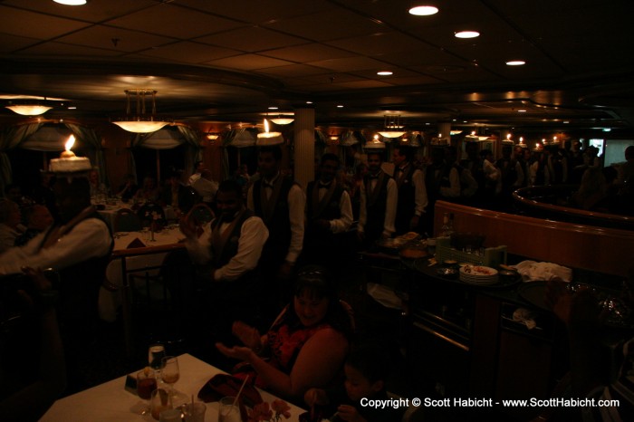 It is a dinner cruise, so sometimes the staff do corney things like dance around with cakes on their heads.