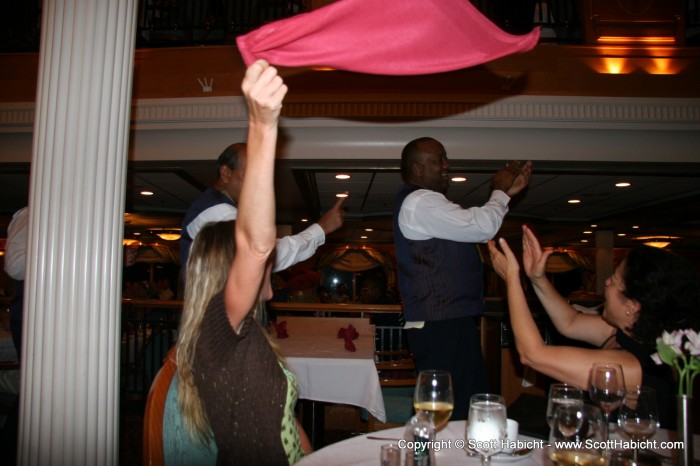 Of course shooters make Kelli go crazy and start swinging her napkin around....