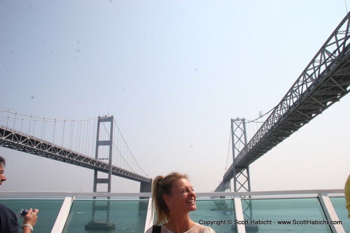 Kelli enjoys the view between the bay bridge spans.