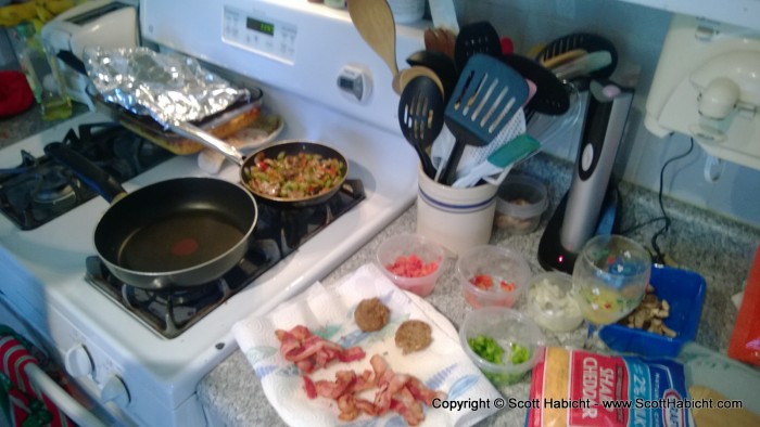 Rob was in the kitchen making omelettes.