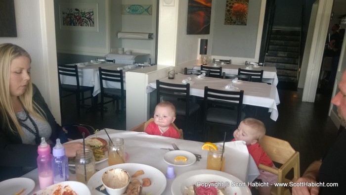 Their first try at sitting in a high chair. Not bad!