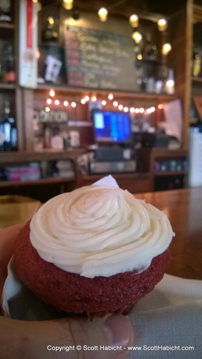 The bartender made cupcakes and let us have one.