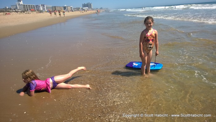 Amber and Ava played in the surf together.