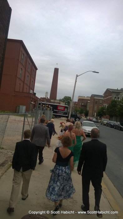 To the building in which they were getting married.