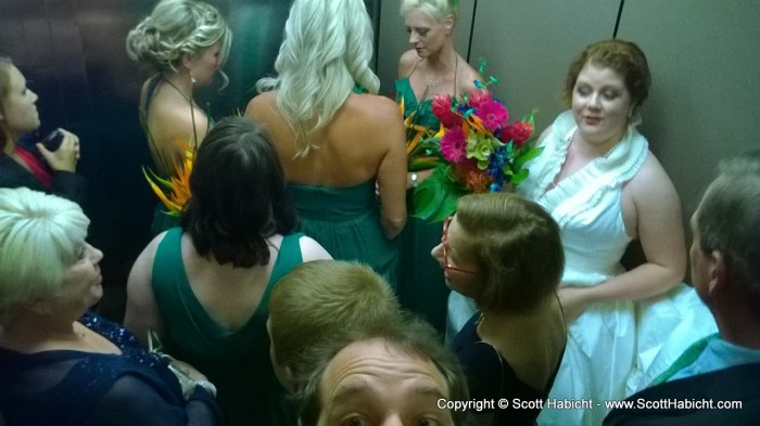 We came in through the kitchen and up the elevator to the back of the room in which the wedding was to take place.