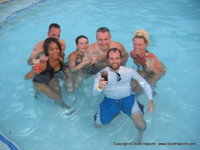 Drinking in a hot tub, always a great idea.