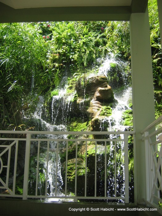 A waterfall on property.