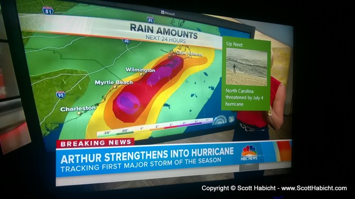 That night Hurricane Arthur was coming up the coast, but it was going to be about 100 miles offshore.