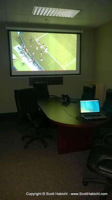 Getting set up at work to watch the World Cup.