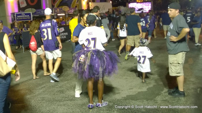 It was odd to see so many people, women and children included, wearing Ray Rice's #27 one day after the video of him punching his wife came out.