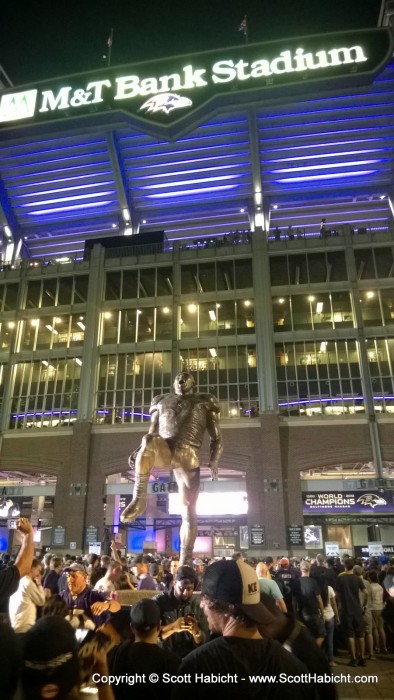 The new Ray Lewis statue out front.