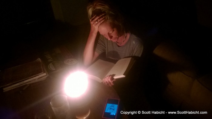 Kelli made due by reading with a candle.