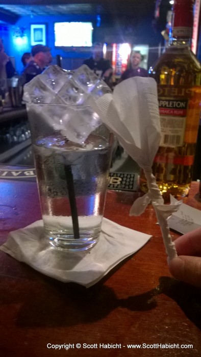 The bartender was hitting on me, and made my ice look like a heart, so I made her a napkin rose to say thanks.