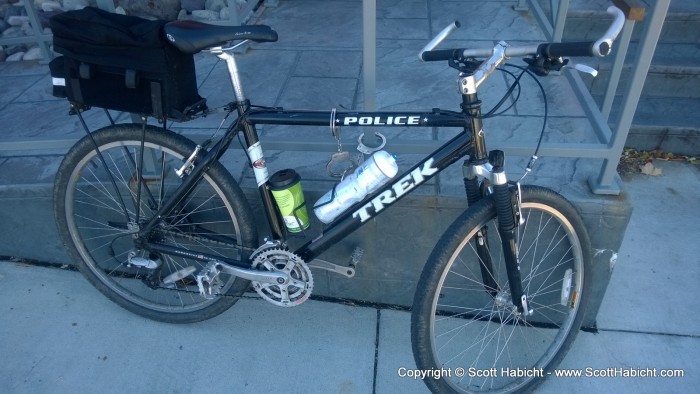 Jared, who is a cop, has a unique way of locking his bike.