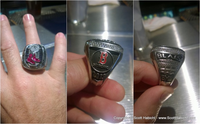 I ran into a staff member form the Red Socks, and he let me try on his World Series ring.