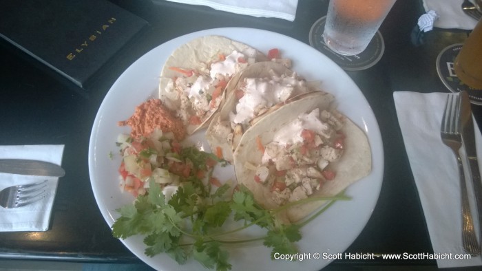 I had the fish tacos, and if you get the chance, try them. They were the BEST fish tacos I have ever had.