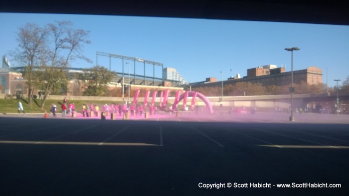 Look at the wind blowing the color across the parking lot.