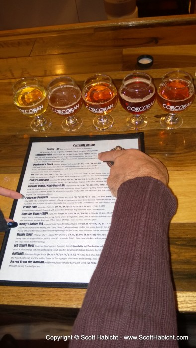 Again, we decided to go with a sampler, and we're indicating which beers we tried.