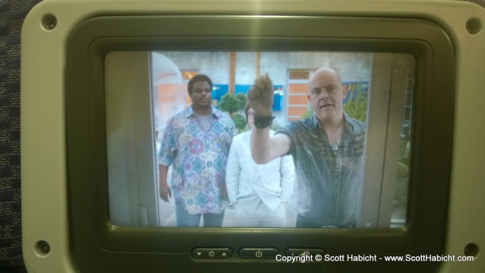 The flight was delayed 3 hours, so I watched Hot Tub Time Machine 2 while waiting for the flight to take off.