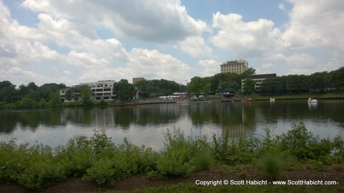 Across the backside of the lake.