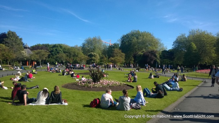 Cutting back through the park and everyone was taking advantage of the good weather.