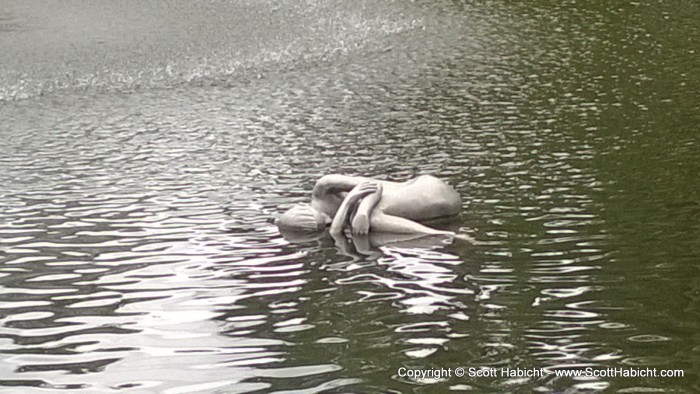 A sculpture in the water.